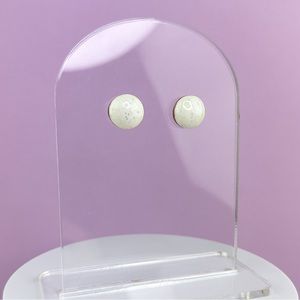 Round White Glossy Handmade Polymer Clay Small Stud Earrings